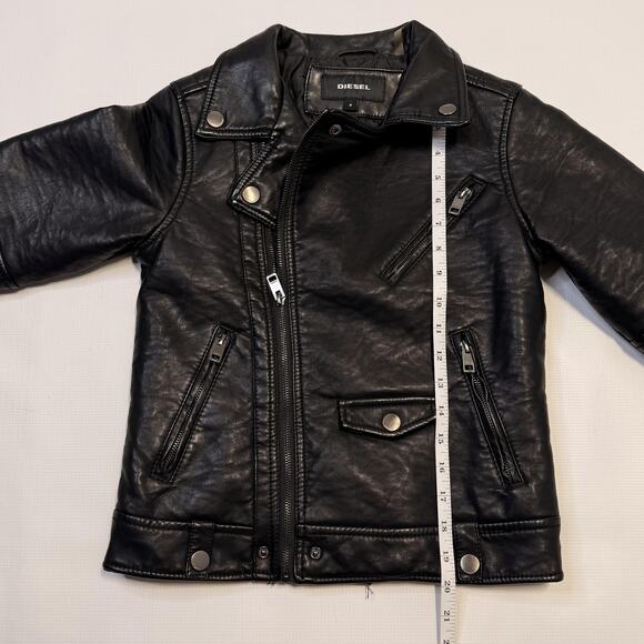 Diesel Jacket Youth 8 Black Moto Biker Leather Look Asymmetrical Zip Pockets - Picture 9 of 13